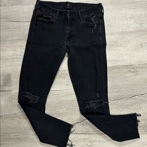 MOTHER Black Distressed Skinny Jeans sz 27 inseam 26